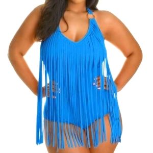 Blue Fringe One Piece Swimsuit NWOT